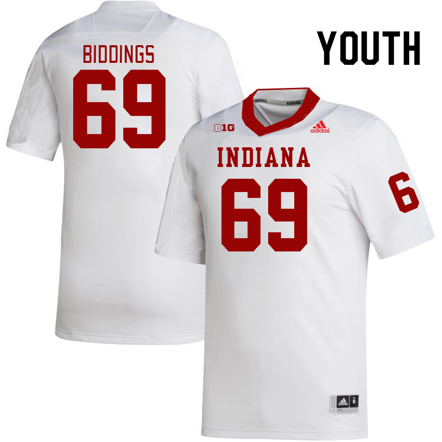 Youth #69 Carl Biddings Indiana Hoosiers College Football Jerseys Stitched-White